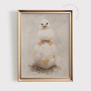 Tranh treo tường Baby Duck on Egg Print  Spring Easter PRINTABLE Wall Art  Neutral Farm Animal Nursery Decor