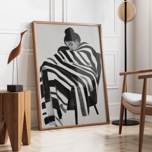 Tranh treo tường Black & White Abstract People Wall Art  Stripe Woman  Contemporary Artwork