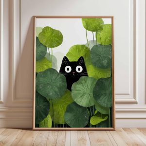 Tranh treo tường Cat Poster, Cat Print, Botanical Wall Art, Floral Print