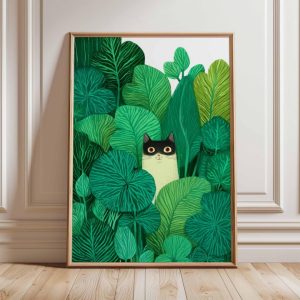 Tranh treo tường Cat Poster, Cat Print, Botanical Wall Art, Floral Print