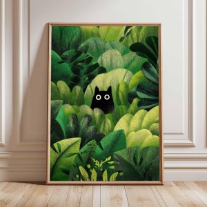 Tranh treo tường Cat Poster, Cat Print, Botanical Wall Art, Floral Print