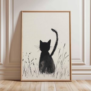 Tranh treo tường Cat Poster, Cat Print, Botanical Wall Art, Floral Print