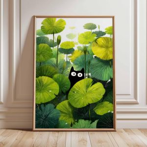 Tranh treo tường Cat Poster, Cat Print, Botanical Wall Art, Floral Print