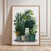 Tranh treo tường Cat Poster, Cat Print, Botanical Wall Art, Floral Print