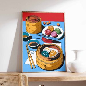 Tranh treo tường Chinese Food Poster, Dim Sum Poster, Dinner Table Food Print