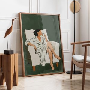 Tranh treo tường Coffee Lover Gift Emerald Green Abstract People Wall Art  Stripe Woman  Contemporary Artwork