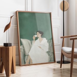Tranh treo tường Coffee Lover Gift Emerald Green Abstract People Wall Art  Stripe Woman  Contemporary Artwork
