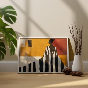 Tranh treo tường Colorful Abstract Woman Large Wall Art   Contemporary Artwork  Abstract French Women  Striped Woman Dress