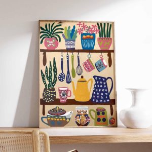 Tranh treo tường Colorful Kitchen Wall Art, Kitchen Decor, Floral Poster, Boho Scandinavian