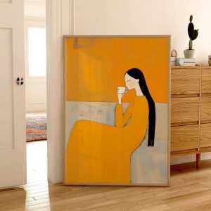 Tranh treo tường Cozy Coffee Morning Poster  Modern Woman  Minimalist Coffee Art  Female Coffee Decor