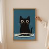 Tranh treo tường Cute Cat & Sardine Poster– Funny Cat themed gift, Sardine Fish Wall Art, Fisherman Aesthetic Print