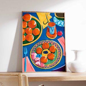 Tranh treo tường Dinner Table Food Print, Arabic Food Print, Islamic Decor