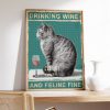 Tranh treo tường Drinking Wine Cat Poster, Funny Poster, Cat Art, Cat Poster