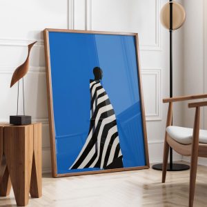 Tranh treo tường Electric Blue Abstract  Contemporary Artwork  Stripe Afro Woman  Nordic Minimalist Print