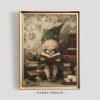 Tranh treo tường Elf Reading Book Print  Christmas PRINTABLE Wall Art  Christmas Holiday Decor  Elf in Library