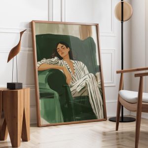 Tranh treo tường Emerald Green Abstract People Wall Art  Cozy Nap Woman  Contemporary Artwork