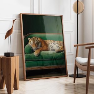 Tranh treo tường Emerald Green Elegant Tiger  Cozy Tiger Wall Art  Contemporary Animal Poster  Luxury Leopard  Elegant Big Cat Wall Art