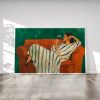 Tranh treo tường Emerald Green Woman Drinking Wine  Stripe Woman  Contemporary Artwork  Wine Lover Gift