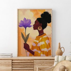 Tranh treo tường Floral Black Woman Art  Elegant Female Art  Floral Afro Woman  Contemporary Artwork