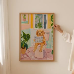 Tranh treo tường Golden Doodle Lover Poster– Trendy Toilet Wall Art,  Colorful dog Print, Funky Aesthetic Bathroom decor