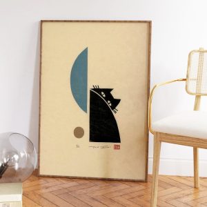 Tranh treo tường Japanese Cat Poster, Japanese Cat Art Print, Black Cat