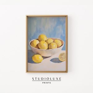 Tranh treo tường Lemon Still Life Painting - Bright Farmhouse Art, Vintage Inspired Decor