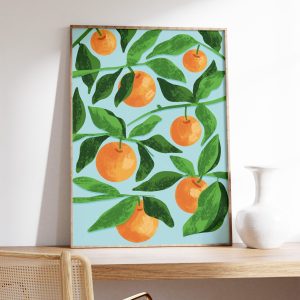 Tranh treo tường Orange Floral Print, Fruit Poster, Kitchen Decor, Kitchen Wall Art