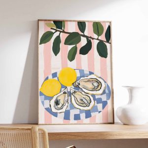Tranh treo tường Oysters Poster, Seafood Print, Kitchen Poster, Boho Decor