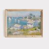 Tranh treo tường Pastel Coastal Village Print Nautical Sailboats & Seaside Cottages