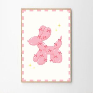 Tranh treo tường Pink Bow Balloon Dog Art Poster, Trendy Wall Art, Apartment Aesthetic Decor