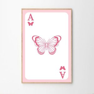 Tranh treo tường Pink Butterfly Playing Cards Art Poster, Trendy Wall Art, Apartment Aesthetic Decor