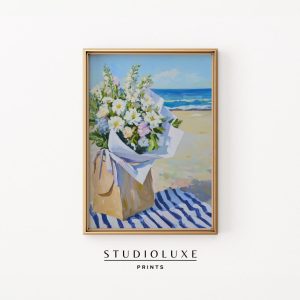 Tranh treo tường Printable Beachy Summer Bouquet Wall Art - Cottagecore Flowers, Coastal Theme Decor