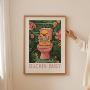 Tranh treo tường Rubber duck Lover Poster– Trendy Duckin busy Toilet Wall Art, Funky Aesthetic Bathroom decor