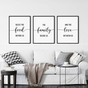 Tranh Bộ 3 Cầu Nguyện Biết Ơn Bless The Food, Family, Love - Tranh Decor Nhà Bếp, Phòng Ăn Ý Nghĩa