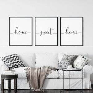 Tranh Bộ 3 Chữ Cursive Home Sweet Home - Tranh Canvas Tối Giản Treo Lối Vào Hoặc Phòng Khách