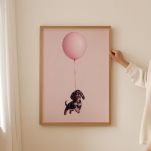 Tranh treo tường Trendy Dachshund Poster– Pink dog lover Wall Art for Funky bathroom Decor