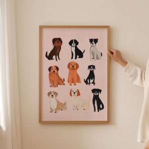 Tranh treo tường Trendy Dog Lover Poster– Pink dachshund Wall Art for Funky bathroom Decor