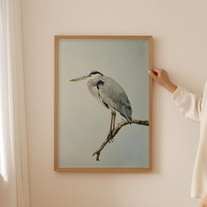 Tranh treo tường Trendy blue heron bathroom Poster- Aesthetic bird Wall Art for trendy room decor