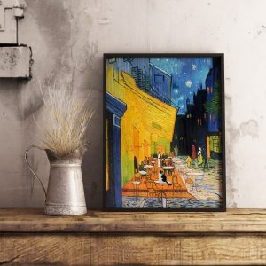 Tranh treo tường Van Gogh Cafe Terrace Cat Print, Van Gogh Cat Poster