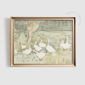 Tranh treo tường Vintage Duck Print  Nursery PRINTABLE Wall Art  Goose Watercolor Print  Neutral Animal Art Print