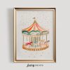 Tranh treo tường Watercolor Carousel Art Print  Nursery PRINTABLE Wall Art  Whimsical Carnival Print  Cute