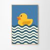 Tranh treo tường Yellow Duck Swimming Art Poster, Cartoon Wall Art, Bathroom Aesthetic Decor