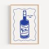 Tranh treo tường Blue Wine Bottle Art Print Modern Kitchen Bar Decor