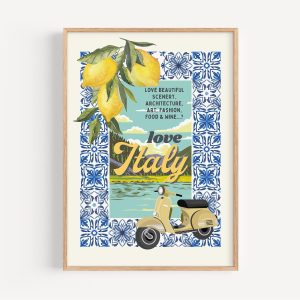 Tranh treo tường Love Italy Kitchen Print Vintage Italian Lemon Decor