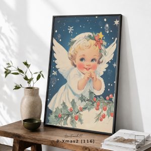 Tranh treo tường, Thiên thần Giáng Sinh dễ thương, Christmas Angel, Cute Christmas, Christmas Wall Art, nhận in theo yêu cầu.