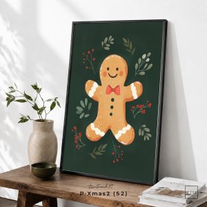 Tranh treo tường, Bánh gừng hình người, Gingerbread Man, Christmas Cookie, Cute Christmas, nhận in theo yêu cầu.