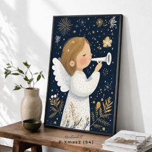Tranh treo tường, Thiên thần Giáng Sinh, Christmas Angel, Winter Angel, Christmas Wall Art, nhận in theo yêu cầu.