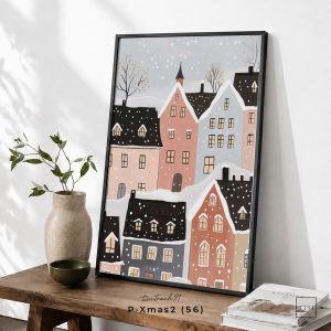 Tranh treo tường, Làng tuyết Giáng Sinh, Christmas Village, Snowy Village, Winter Wall Art, nhận in theo yêu cầu.