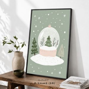 Tranh treo tường, Cây thông Noel trong quả cầu tuyết, Snow Globe, Christmas Tree, Holiday Art, nhận in theo yêu cầu.