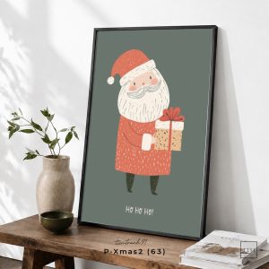 Tranh treo tường, Ông già Noel cầm hộp quà, Santa Claus, Christmas Gift, Holiday Decor, nhận in theo yêu cầu.